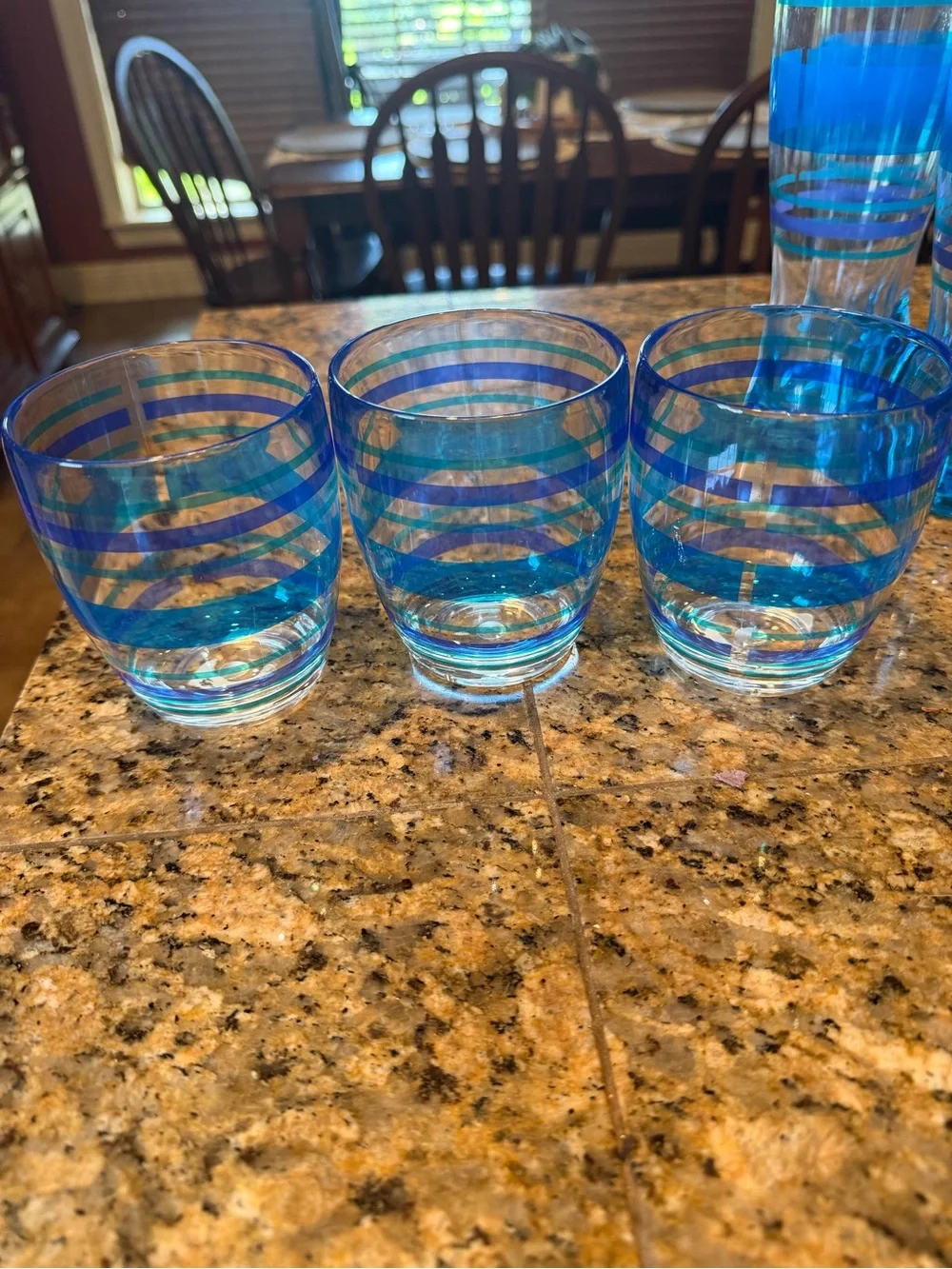 Clear Plastic Ice Bucket with Blue and Green Stripes - cups included